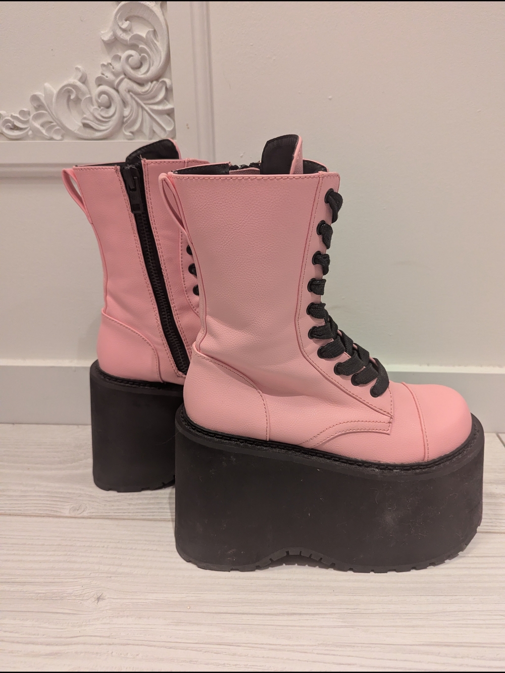 Current Mood Pink Platform Lace-Up Combat Boots - Picture 2 of 6